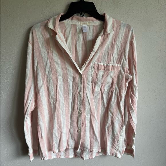 Eberjey Other - Eberjey Pink White Stripe Lightweight Long Sleeve Button Down Pajama Top Women S
